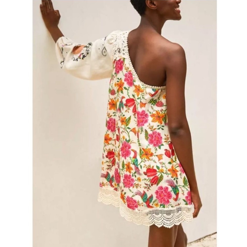 NWT FARM RIO Toucans Garden Flowy One Shoulder Embroidered Floral Dress Small - Picture 4 of 14